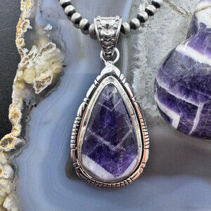 Sterling Silver Southwestern Style Teardrop Amethyst Decorated Pendant For Women